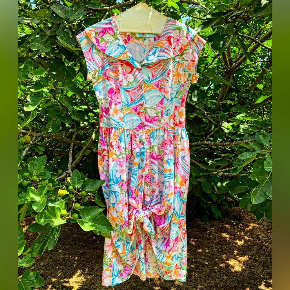Vintage cotton floral sailor collar dress. sz L
